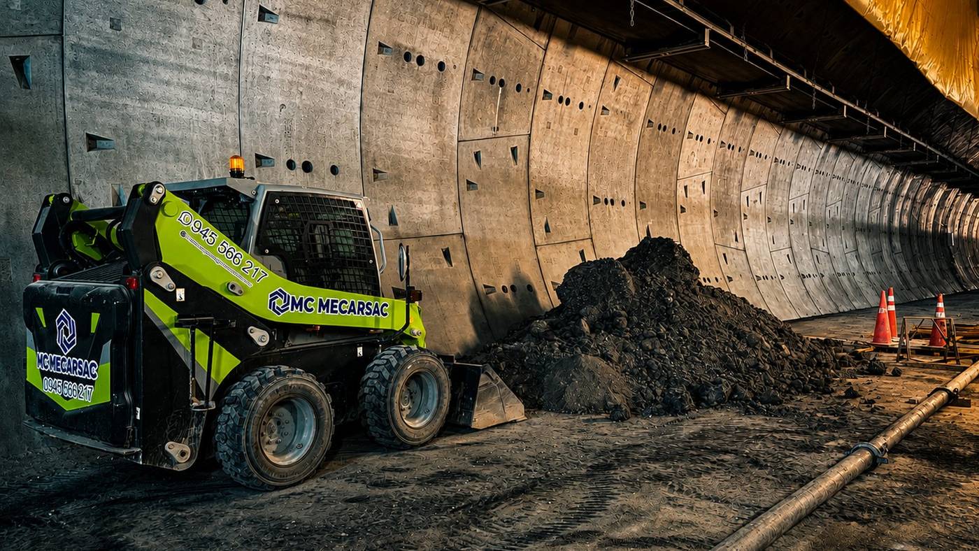 Minicargador de MC MECARSAC en obra del Metro 2 de Lima